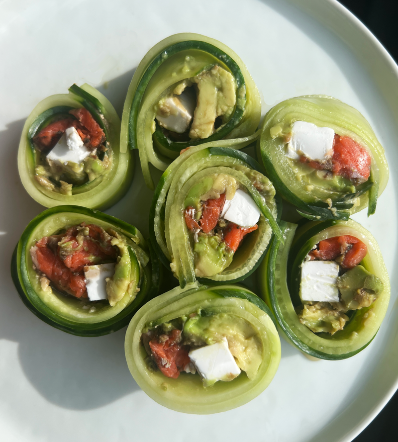 Cucumber Wrapped Smoked Salmon Sushi