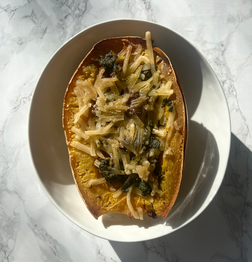 Pesto Beef Stuffed Squash