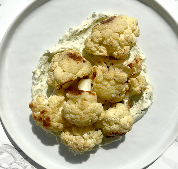 Roasted Cauliflower With Creamy Vegan Ricotta Tzatziki