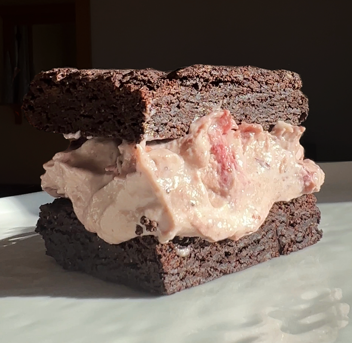 Strawberry Ice Cream Brownie Sandwich