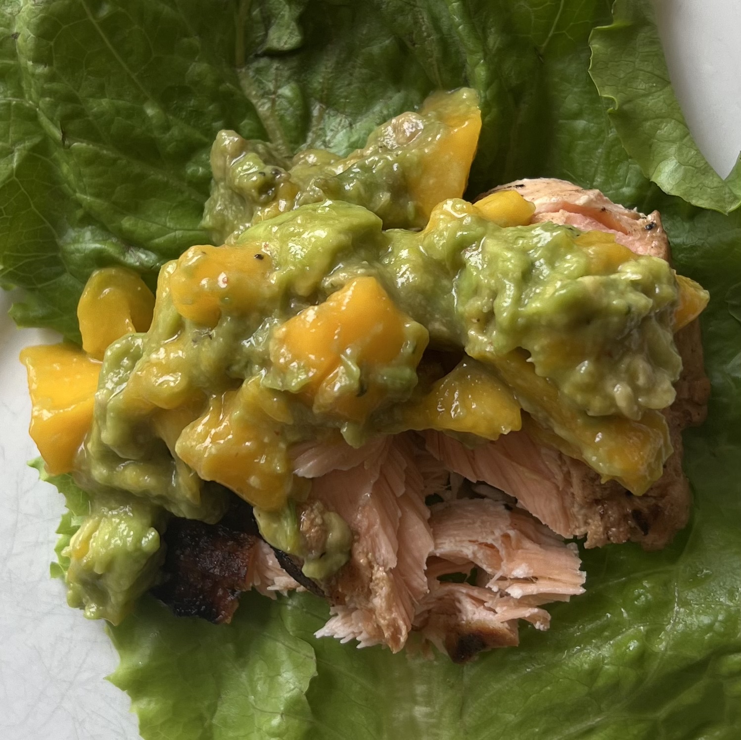 Grilled Salmon Lettuce Wraps with Mango Guacamole
