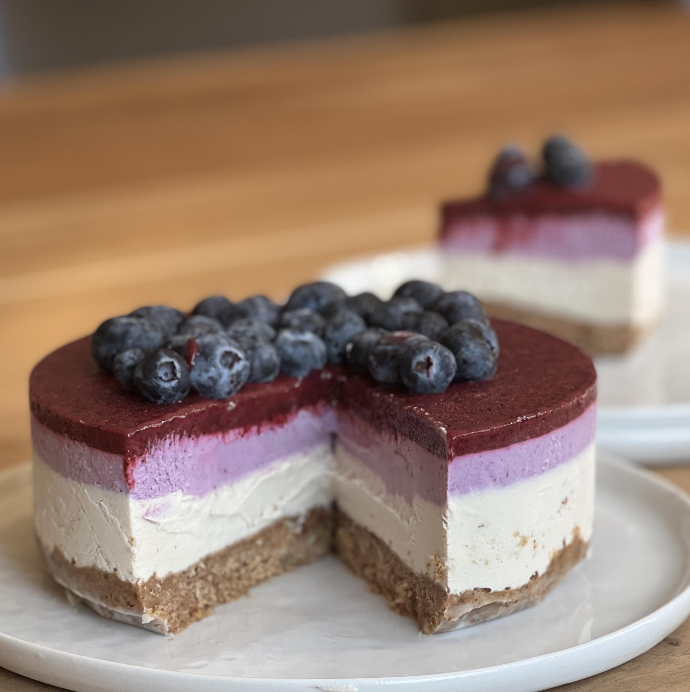 No Bake Vegan Layered Blueberry Cheesecake